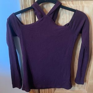 Burgundy Long Sleeves Top with Criss Cross Neckline